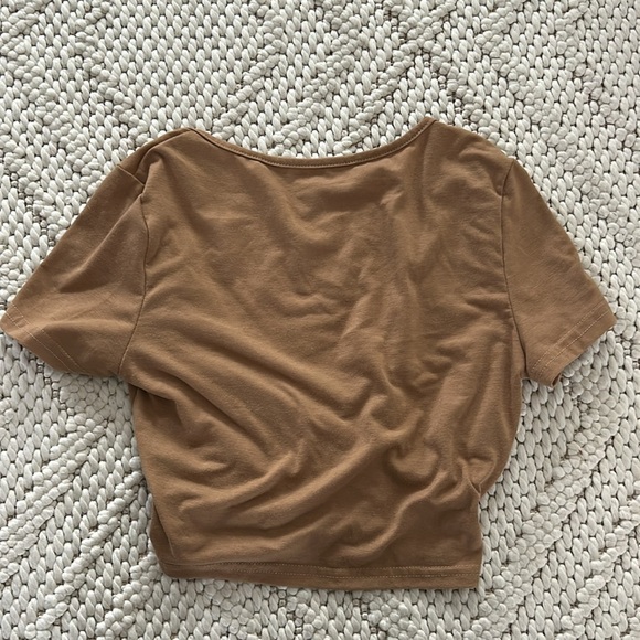 SHEIN SXY Wrap-Style Tan Crop Top | Crop Top | Wrap Style Crop Top | Tan - Picture 4 of 4